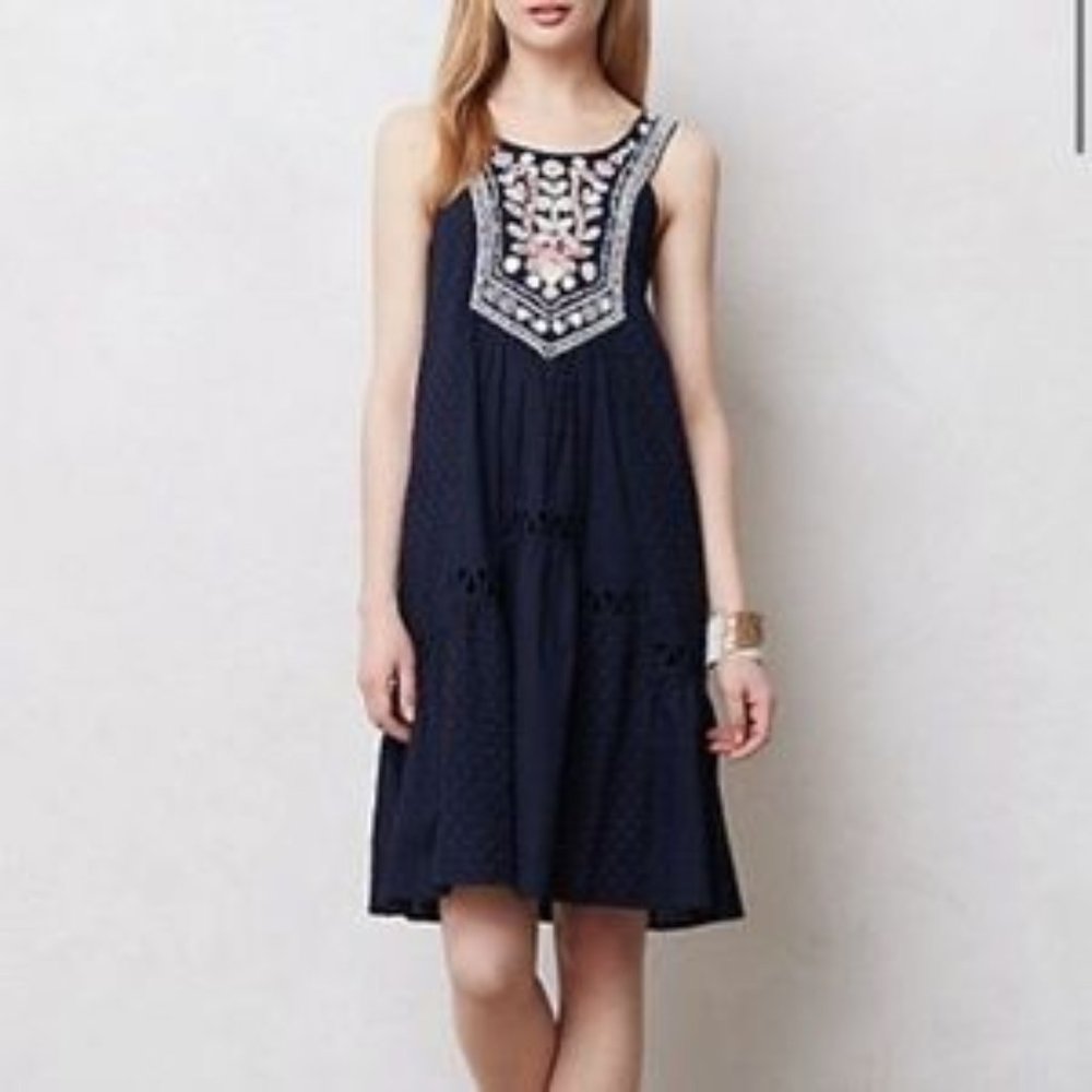 Anthropologie Maeve Tisa Embroidered Swing Dress